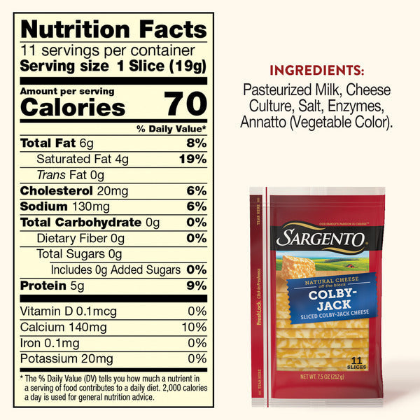 Sargento Natural Colby-Jack Sliced Cheese, 11 Slices