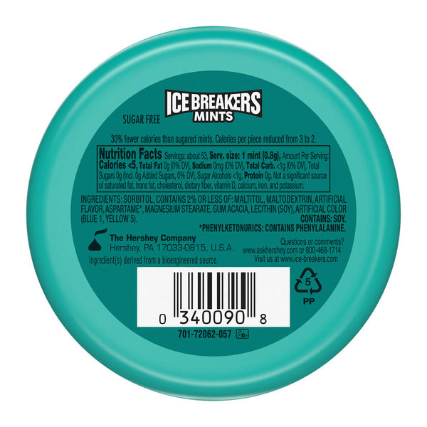 ICE BREAKERS Wintergreen Flavored Sugar Free Mints Puck, 1.5 oz