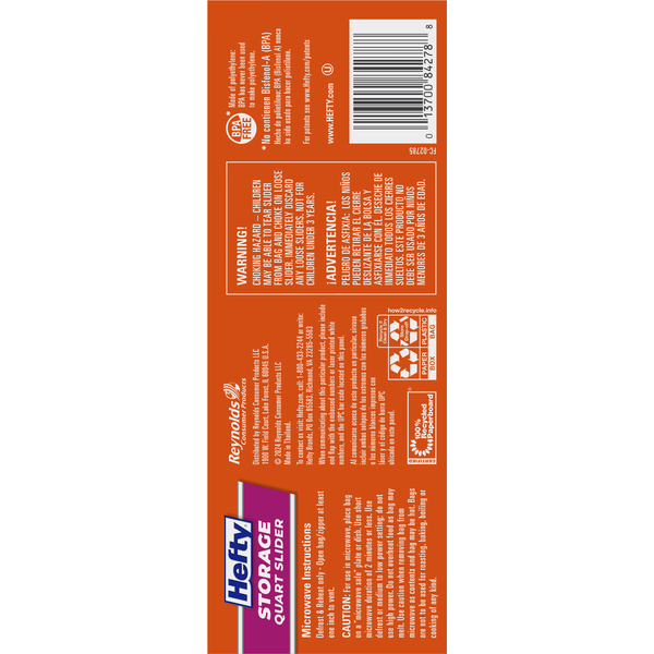Hefty Slider Bags, Storage, Quart, Mega Pack