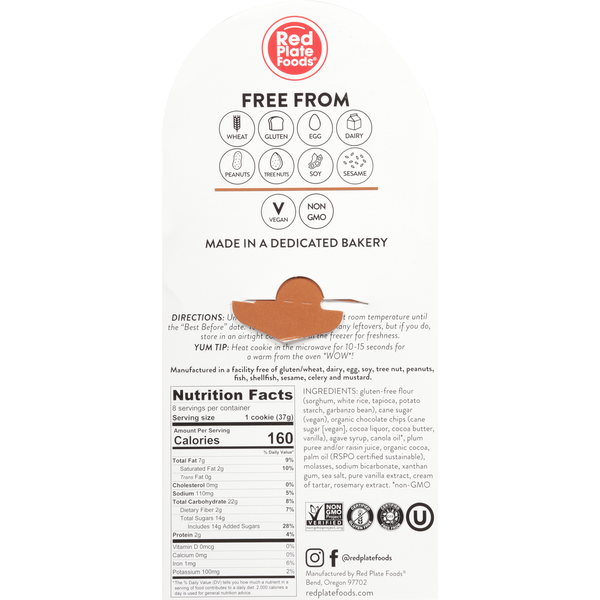 Red Plate Foods Double Chocolate Cookies, Gluten-Free & Vegan