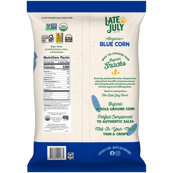 LATE JULY Snacks Restaurant Style Blue Corn Tortilla Chips