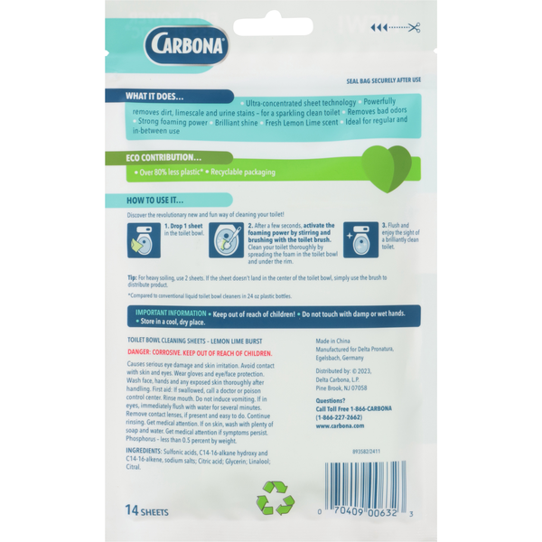 Carbona Lemon Lime Burst Toilet Bowl Cleaning Sheets