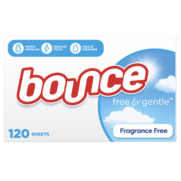 Bounce Free & Gentle Unscented Fabric Softener Dryer Sheets for Sensitive Skin