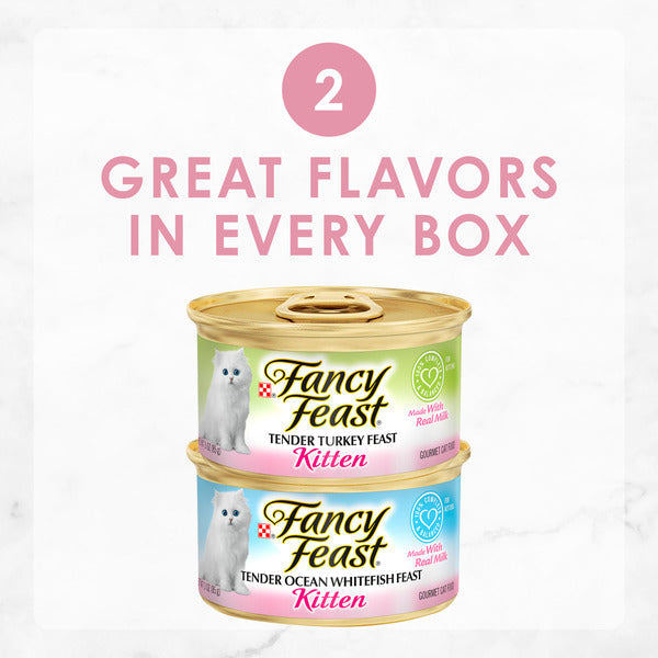 Purina Fancy Feast Grain Free Pate Wet Kitten Food Variety Pack, Kitten Classic Pate Collection Turkey & Whitefish DestGlow
