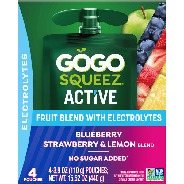 GoGo Squeez Active Electrolyte Blueberry Strawberry & Lemon Fruit Blend