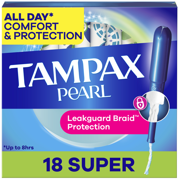 TAMPAX Pearl Tampons with LeakGuard Braid, Super