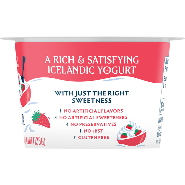 Icelandic Provisions Yogurt, Strawberries & Cream, Whole Milk, Extra Creamy Skyr
