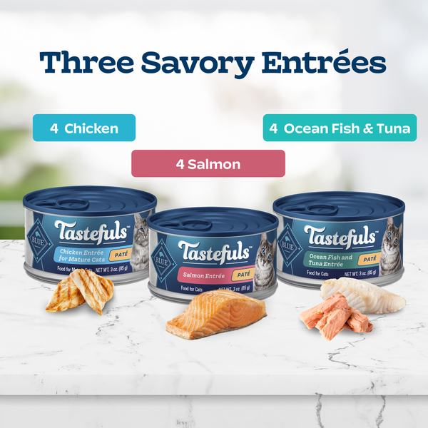 Blue Buffalo Tastefuls Pate Wet Cat Food, Salmon, Chicken, Ocean Fish & Tuna Variety Pack