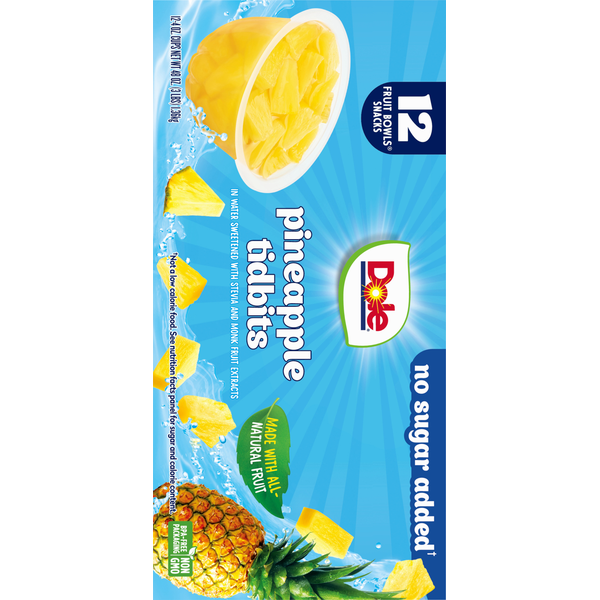 Dole Fruit Bowls Snacks, in 100% Fruit Juice, Pineapple Tidbits