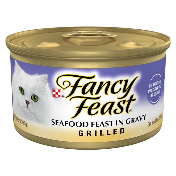 Purina Fancy Feast Grilled Wet Cat Food Seafood Feast in Wet Cat Food Gravy DestGlow