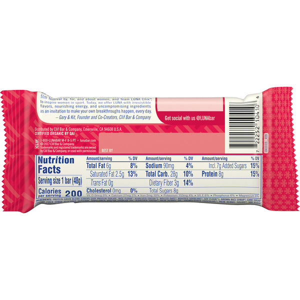 Luna Chocolate Peppermint Stick Flavor Gluten Free Snack Bar