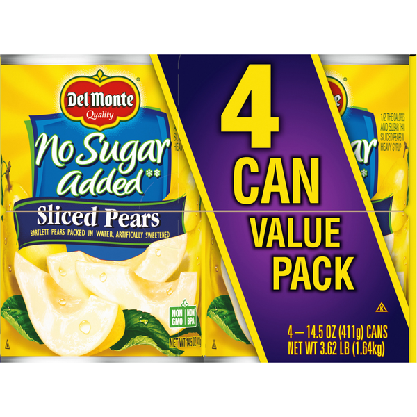 Del Monte Sliced Pears, No Sugar Added, Value Pack