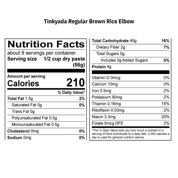 Tinkayda Gluten Free, Brown Rice Pasta, Elbow