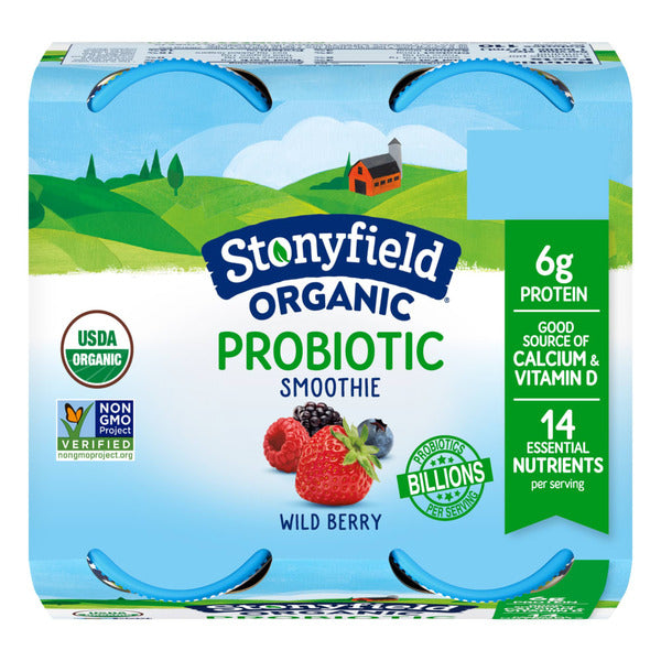 Stonyfield Organic Probiotic Wild Berry Lowfat Yogurt Smoothies