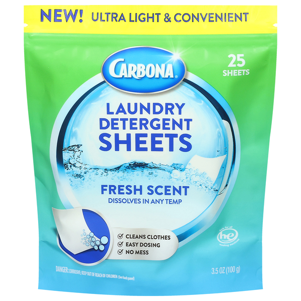 Carbona Laundry Detergent Sheets, Fresh Scent