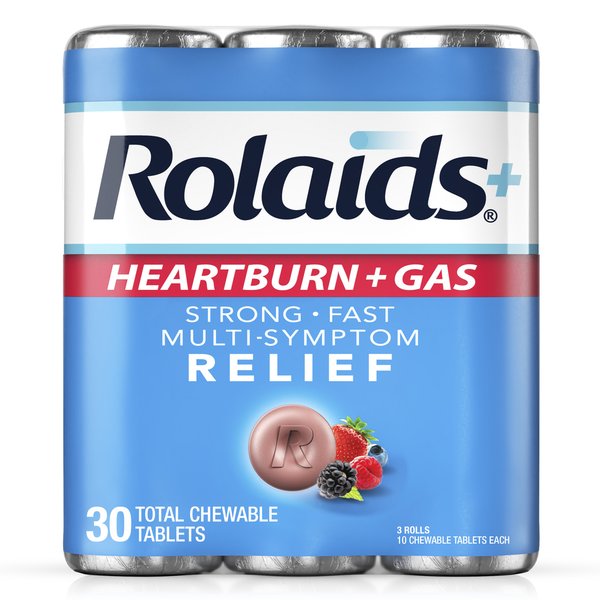 Rolaids Heartburn + Gas, 30 Chewable Tablets, Assorted Berry