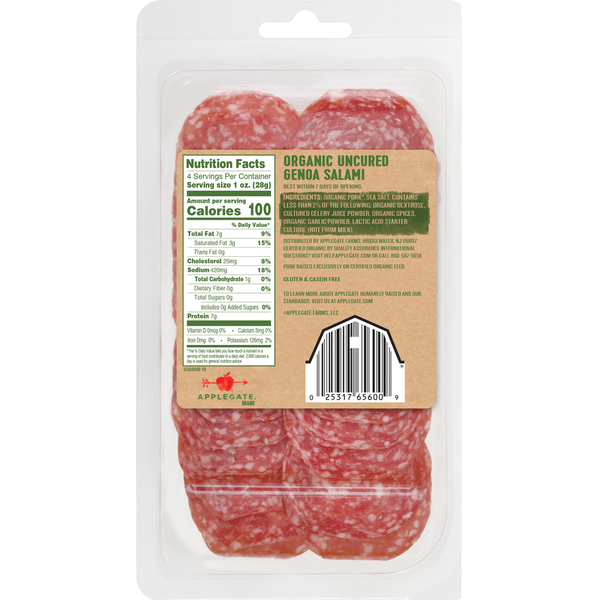 Applegate Organic Uncured Genoa Salami Sliced