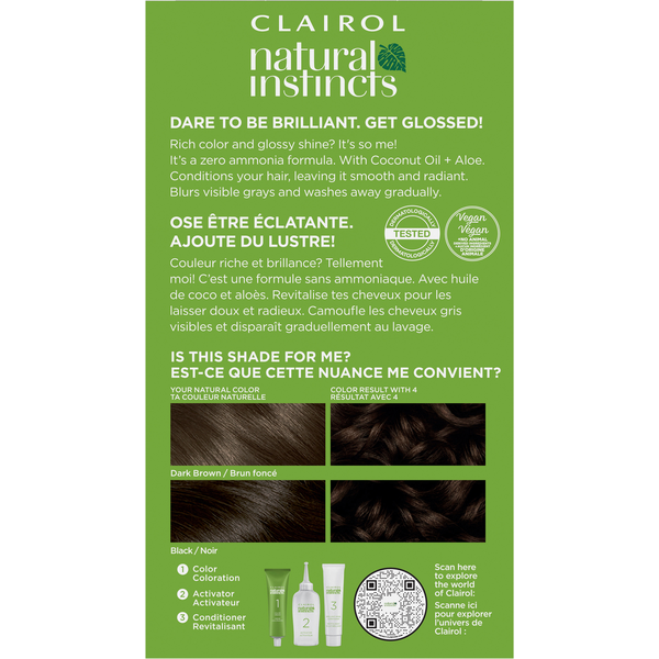 Clairol 4 Dark Brown Zero Ammonia Vegan Hair Color with Coconut Oil + Aloe DestGlow