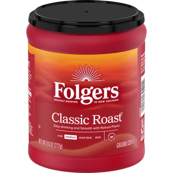 Folgers Classic Roast Ground Coffee, Medium Roast, 9.6 Oz. Canister