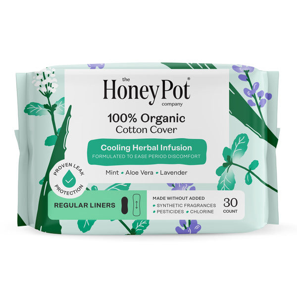The Honey Pot Company 100% Organic Cotton Cover Cooling Herbal Infusion Regular Liners