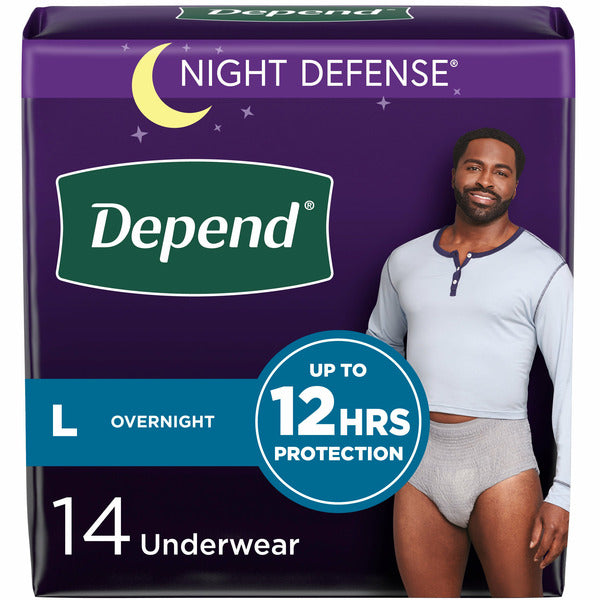 Depend Night Defense Adult Incontinence Underwear for Men, Overnight, L, Grey