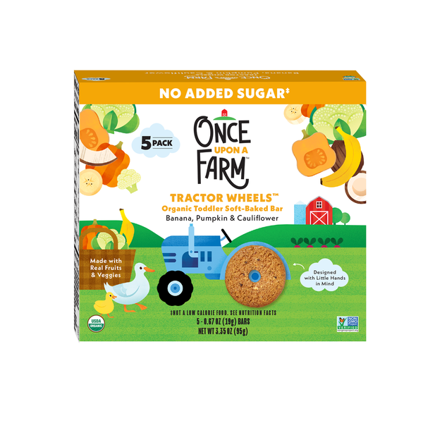 Once Upon a Farm Organic Tractor Wheels Toddler Bar, Banana, Pumpkin & Cauliflower