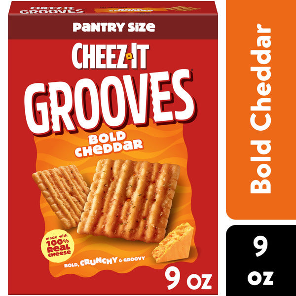 Cheez-It Grooves Bold Cheddar Cheese Crackers, Crunchy Snack Crackers, 9 oz