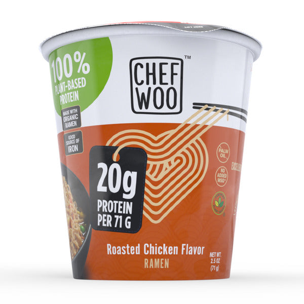 Chef Woo Roasted Chicken Ramen Cup Noodles, 20g Protein