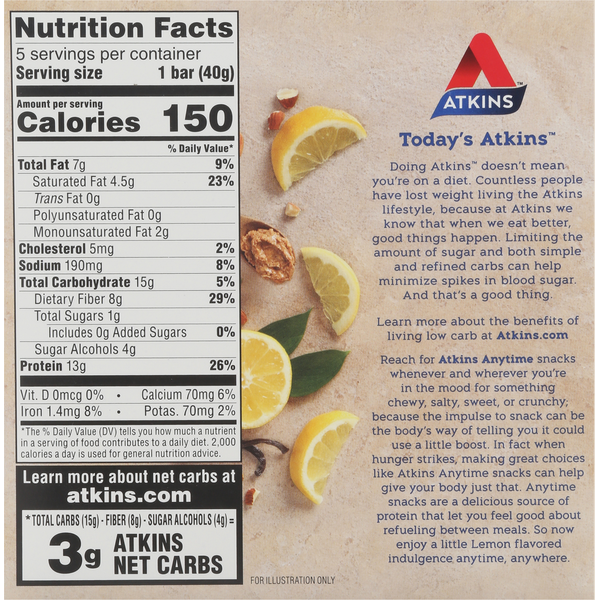 Atkins Snack Bar, Gluten Free, Lemon