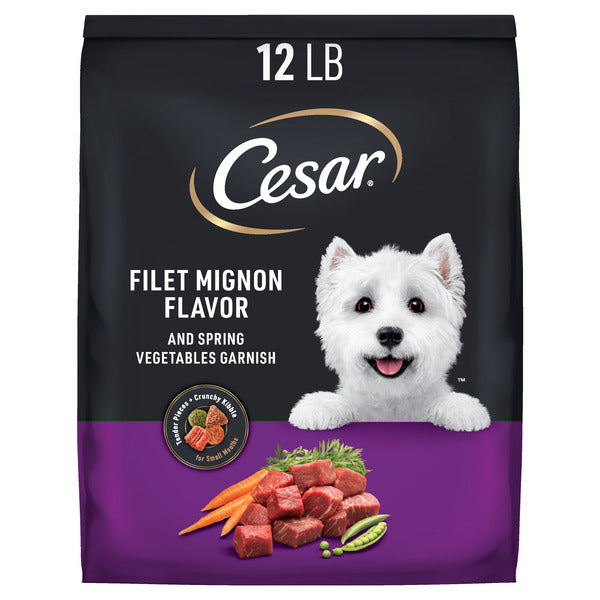 Cesar Small Breed Dry Dog Food Filet Mignon Flavor with Spring Vegetables Garnish, 12 lb. Bag