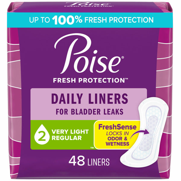 Poise Daily Incontinence Liners, 2 Drop Very Light Absorbency, Regular