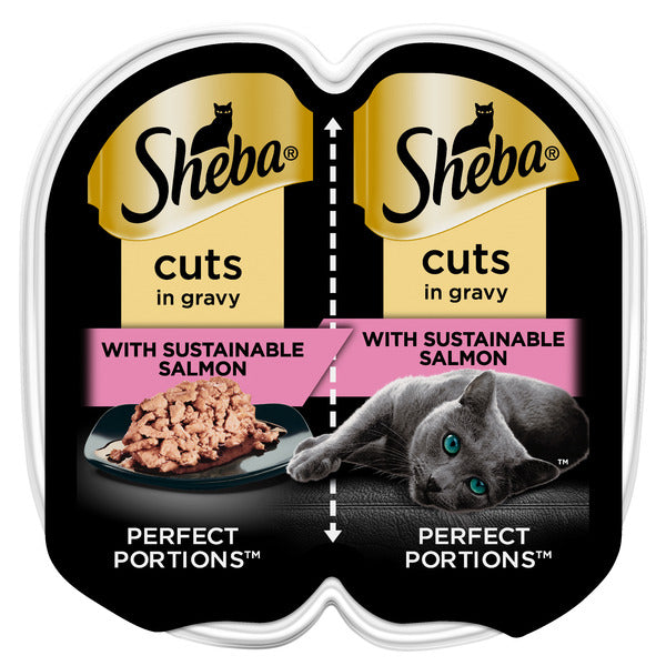 SHEBA PERFECT PORTIONS Cat Food Cuts With Sustainable Salmon Twin-Pack Trays