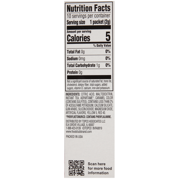 Food Club Peach Iced Tea Low Calorie Drink Mix