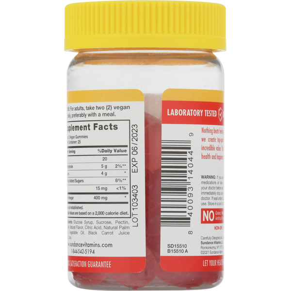 Sundance Vitamins Apple Cider Vinegar, Natural Apple Flavor, Vegan Gummies