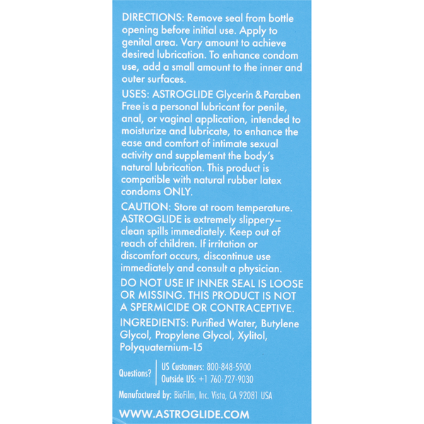 ASTROGLIDE Personal Lubricant, Water-Based, Hypoallergenic
