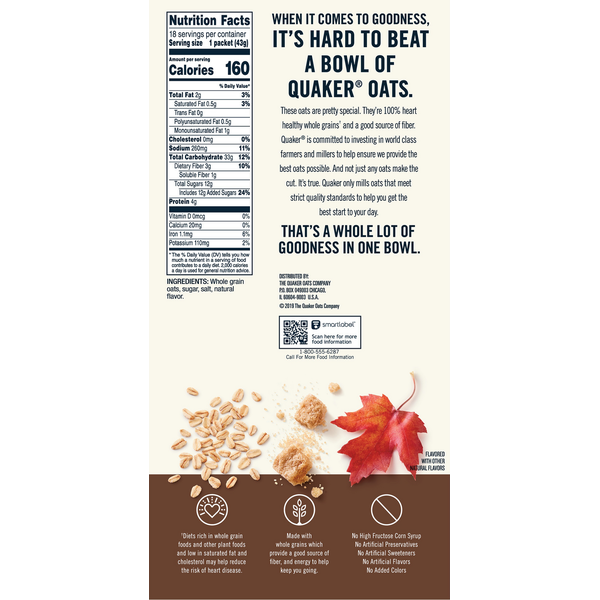 Quaker Instant Oatmeal, Maple & Brown Sugar - Pack