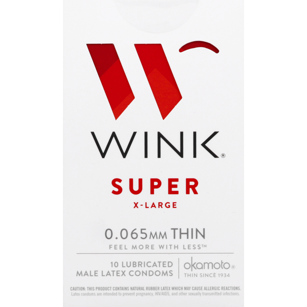 Wink Condoms, Male Latex, Super, Lubricated, Extra Large