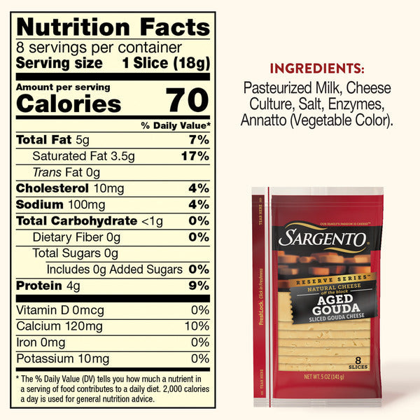 Sargento Reserve Series™ Natural Aged Gouda Sliced Cheese, 8 Slices