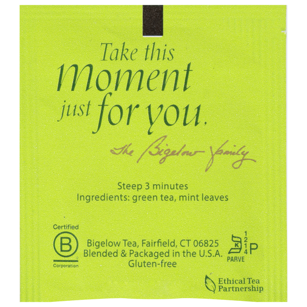 Bigelow Green Tea with Mint 20 TB, 20 individually wrapped tea bags