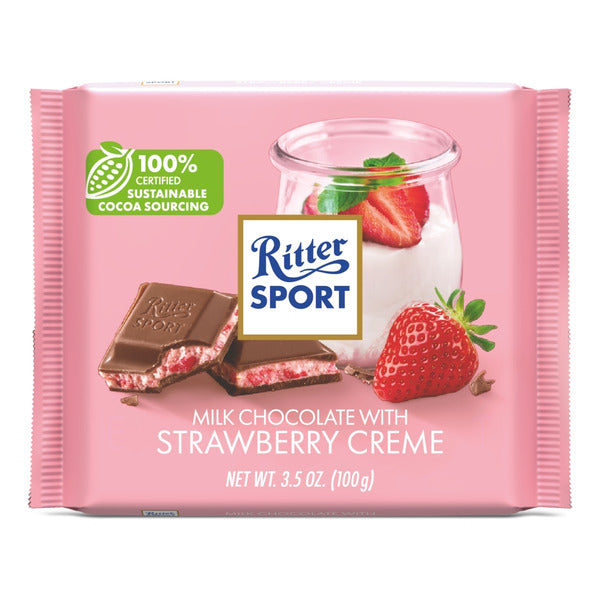 Ritter Sport Milk Chooclate Candy Bar with Strawberry Crème filling
