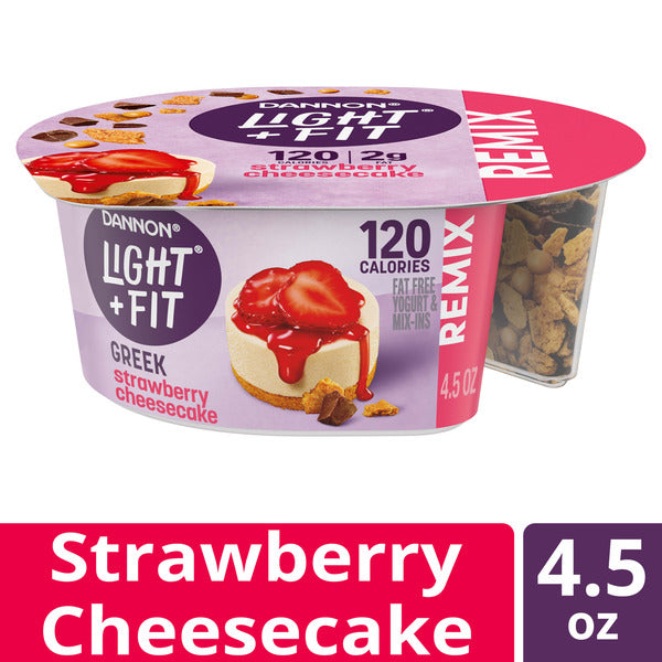 Dannon Light + Fit REMIX Strawberry Cheesecake Nonfat Greek Yogurt with Graham Cookies, Caramel Pearls and Dark Chocolate Mix-Ins