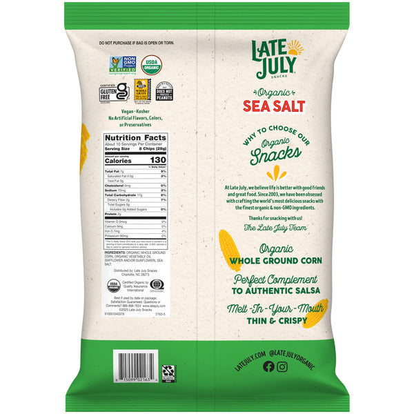 LATE JULY Snacks Restaurant Style Sea Salt Tortilla Chips