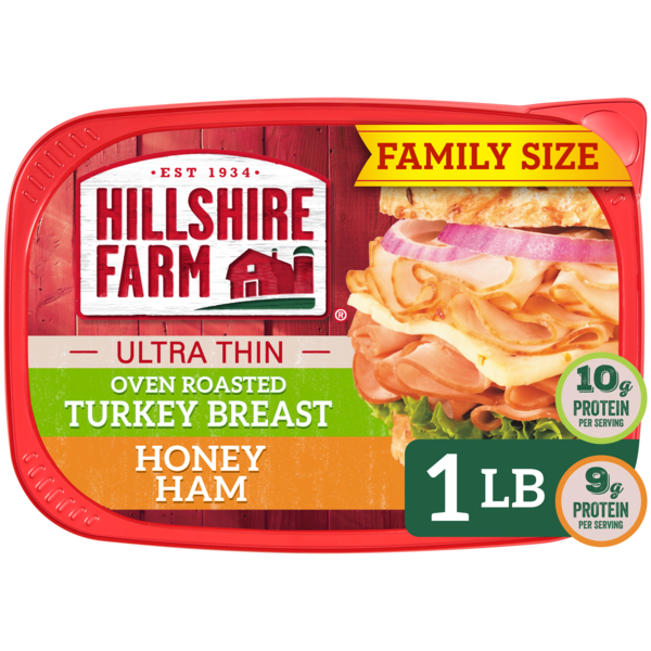 Hillshire Farm Ultra Thin Sliced Deli Lunch Meat, Oven Roasted Turkey Breast and Honey Ham, 16 oz DestGlow
