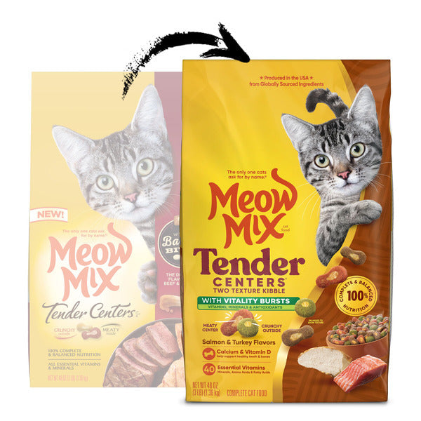 Meow Mix Tender Centers Dry Cat Food With Vitality Bursts Salmon & Turkey Flavors