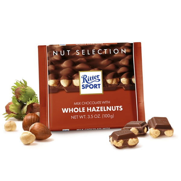 Ritter Sport Milk Chocolate Candy Bar with Crunchy Whole Hazelnuts