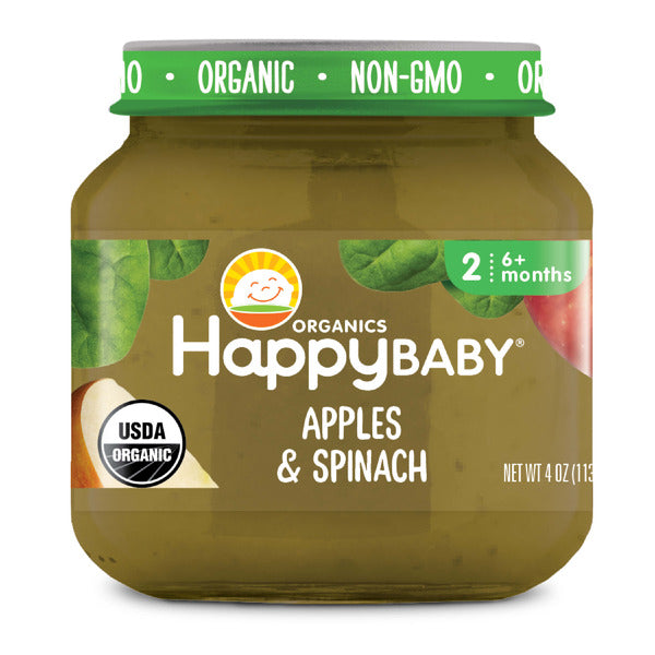 Happy Baby Organics Organics Clearly Crafted Stage 2 Apples & Spinach Jar 4 oz