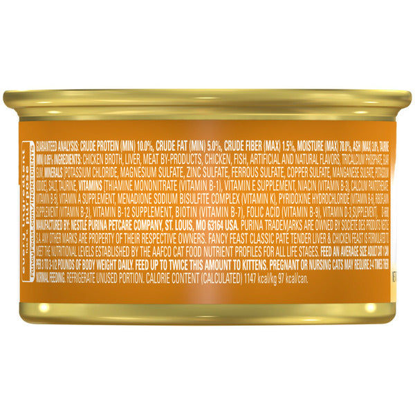 Purina Fancy Feast Tender Chicken and Liver Feast Classic Grain Free Wet Cat Food Pate