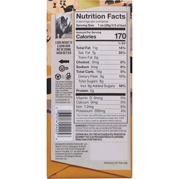 Endangered Species 72% Cocoa Hazelnut Toffee Dark Chocolate