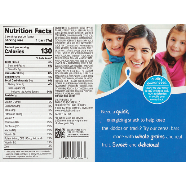 Food Club Cereal Bars, Fruit & Grain, Blueberry
