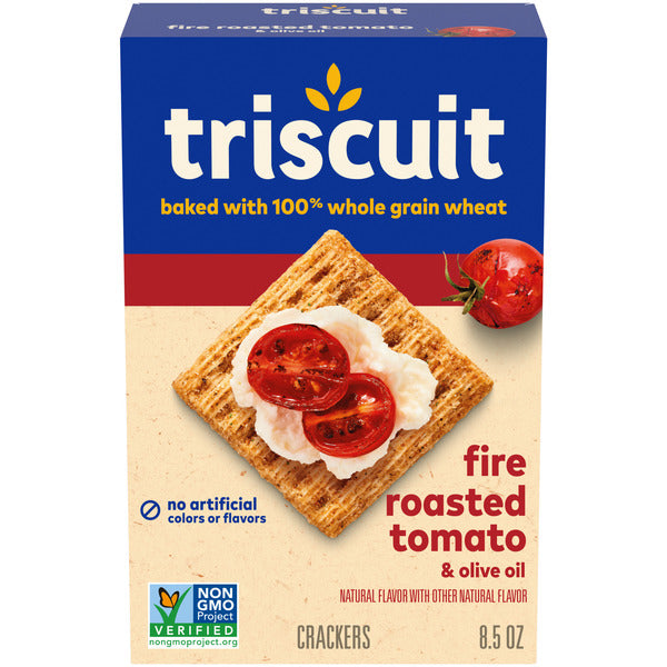 Triscuit Fire Roasted Tomato & Olive Oil Whole Grain Wheat Crackers, Lunch Snacks